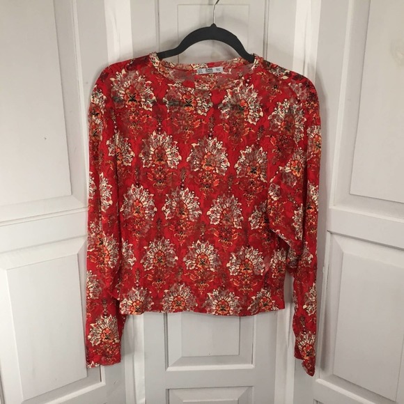 Zara Red & White Floral Print Lace Top - Picture 1 of 14